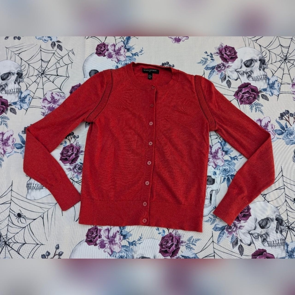 2016 Banana Republic Orange Red Ribbed Knit Cardigan